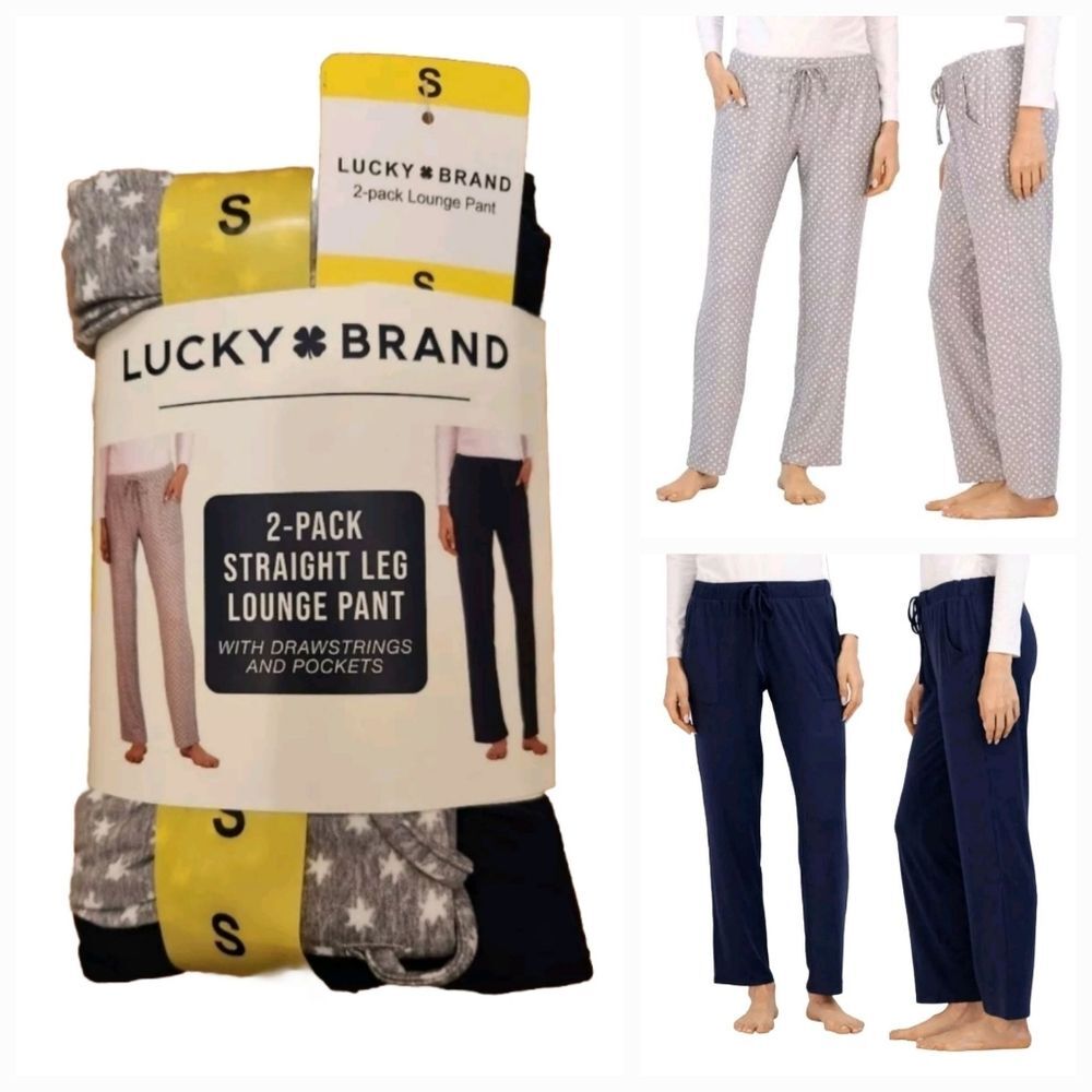 NWT 2-pack Lucky Brand Womens Comfy Lounge Sleep PJ Pants Grey Stars/Navy Size S